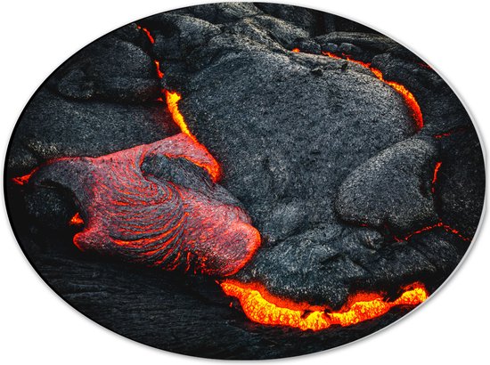 WallClassics - Dibond Ovaal - Brandend Magma bij Vulkaan - 40x30 cm Foto op Ovaal (Met Ophangsysteem)
