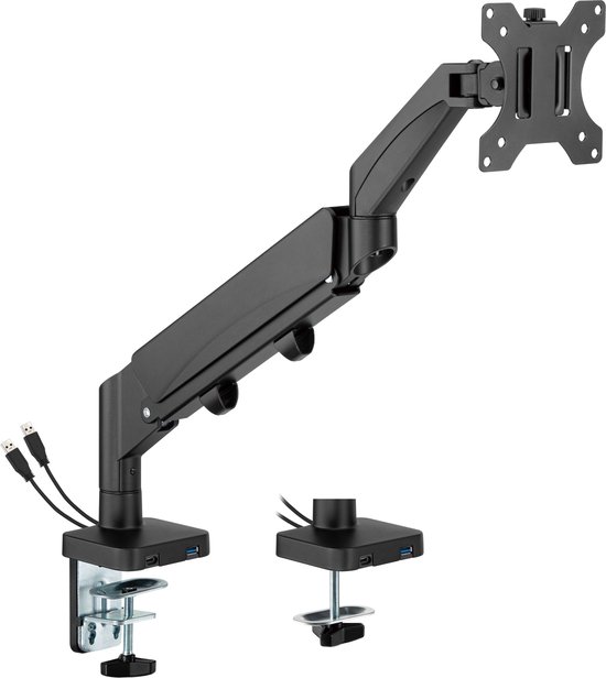 Monitorbeugel gasveer - monitorarm - usb 3.0 en type c - draaibaar kantelbaar roteerbaar