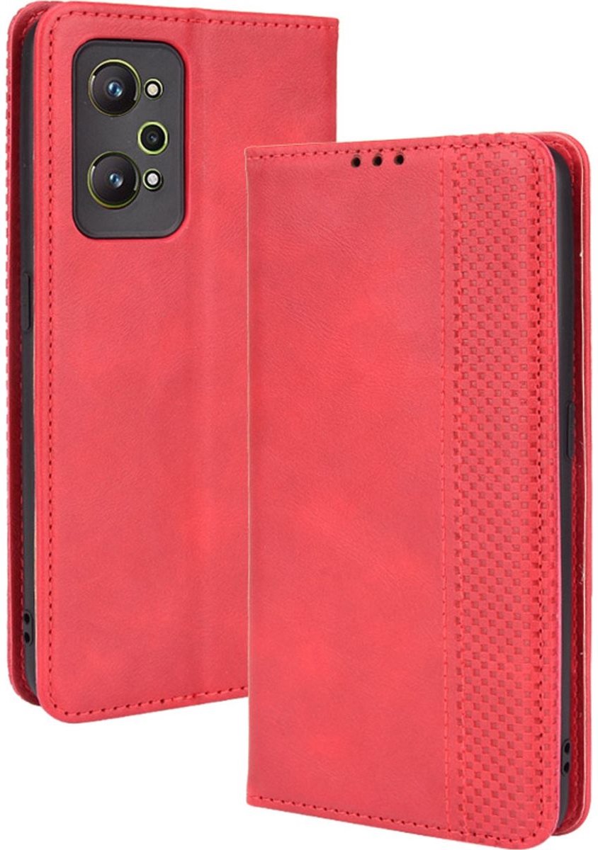 Mobigear Telefoonhoesje geschikt voor Realme GT Neo 3T Hoesje | Mobigear Sensation Bookcase Portemonnee | Pasjeshouder voor 3 Pasjes | Telefoonhoesje voor Pinpas / OV Kaart / Rijbewijs - Rood