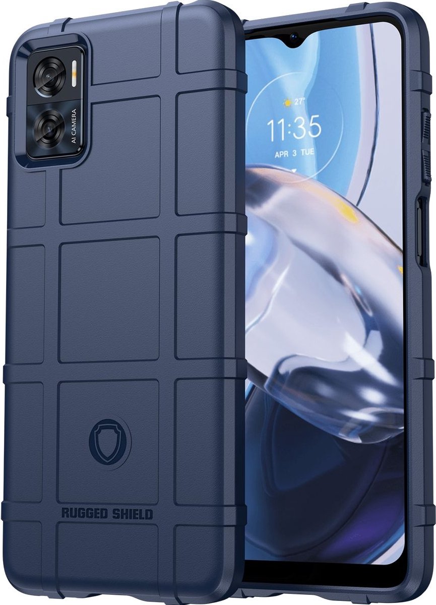 Mobigear Hoesje geschikt voor Motorola Moto E22 Telefoonhoesje Flexibel TPU | Mobigear Rugged Shield Backcover Shockproof | Schokbestendig Moto E22 Telefoonhoesje | Anti Shock Proof - Blauw