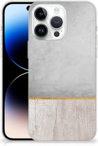 Smartphone hoesje Geschikt voor iPhone 14 Pro Max Backcase Siliconen Hoesje Wood Beton