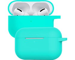 Case - Geschikt voor Apple AirPods Pro 2 - Siliconen Hoes met Clip - Silicone Hoesje Cover - Mintgroen