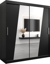 InspireMe - Kledingkast met 2 schuifdeuren, Modern-stijl, Een kledingkast met planken en een spiegel (BxHxD): 180x200x62 - THOR 180 Zwart Mat