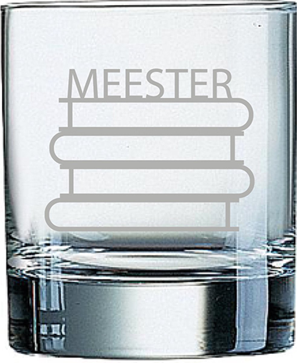Gegraveerde Whiskeyglas 20cl Meester met boeken