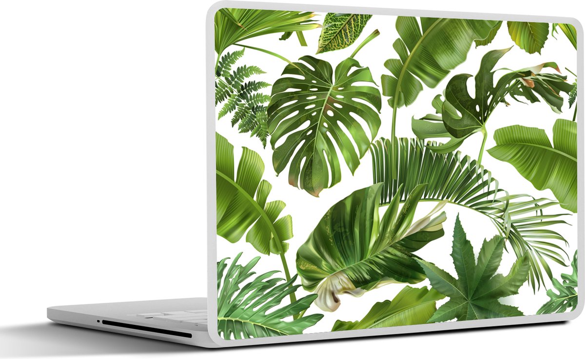 Laptop sticker - 10.1 inch - Bladeren - Wit - Patroon - Meisjes - Kinderen - Jongens - Kids - 25x18cm - Laptopstickers - Laptop skin - Cover