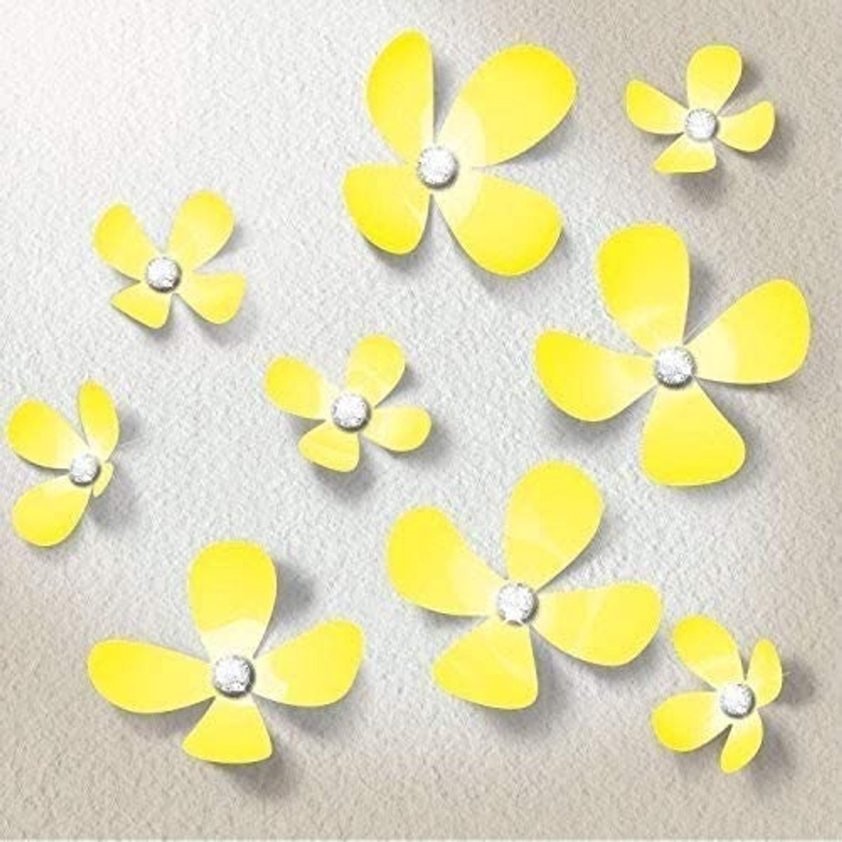 Walplus - Muursticker - 3D Bloemen - Geel met Swarovski Kristallen