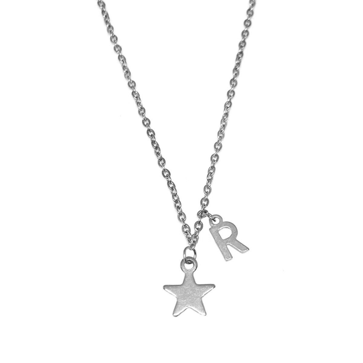 Letter ketting ster - initiaal R - zilver