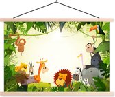 Posterhanger incl. Poster - Schoolplaat - Jungle - Dieren - Slang - Olifant - Jongens - Meisje - Kids - Baby - 150x100 cm - Blanke latten