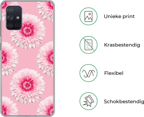 Telefoonhoesje Geschikt voor Samsung Galaxy A51 hoesje - Meiden - Bloem - Roze - Patronen - Girl - Kids - Kinderen - Siliconen Telefoonhoesje