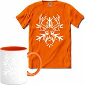 Kerst rendier sneeuwvlok - T-Shirt met mok - Meisjes - Oranje - Maat 12 jaar