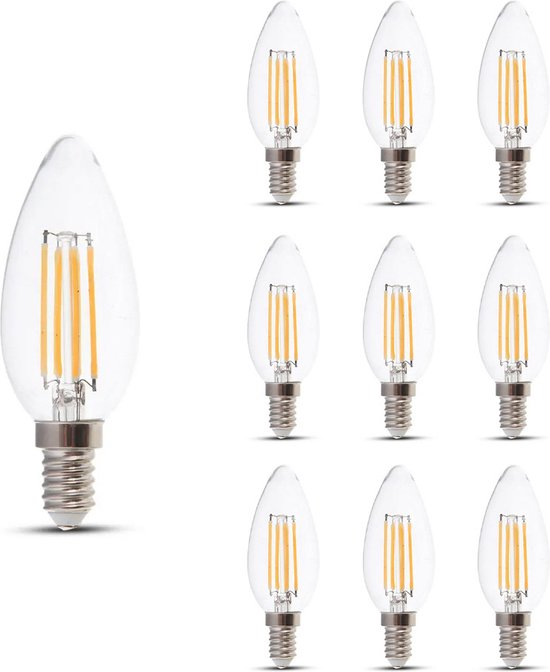 V-TAC - Mega Voordeelpack - 10x E14 LED Gloeilampen - 4 Watt 400 Lumen - 3000K Warm wit licht (sfeervol) - Vervangt 35 Watt - C37 Kaars - LED Kaarslampen