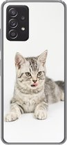 Geschikt voor Samsung Galaxy A53 5G hoesje - Kitten - Wit - Tong - Meisjes - Kinderen - Jongens - Kindje - Siliconen Telefoonhoesje
