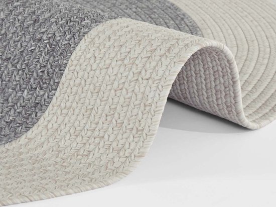 Tapis d'extérieur rond bord - Trenzado gris/crème 150 cm rond