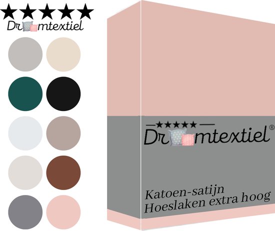 Droomtextiel Katoen - Satijnen Hoeslaken Oud Roze Eenpersoons - 70x200 cm - Hoogwaardige Kwaliteit - Super Zacht - Hoge Hoek -