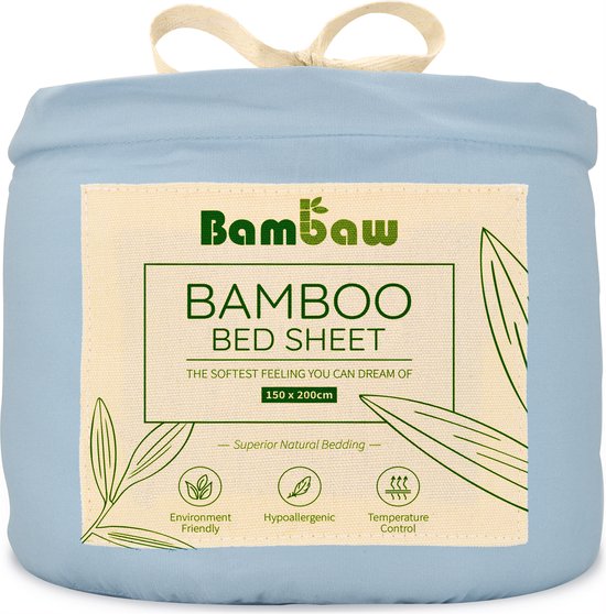 Bamboe Hoeslaken | 2-Persoons Eco Hoeslaken 150cm bij 200cm | Lichtblauw | Luxe Bamboe Beddengoed | Hypoallergeen Hoeslaken | Puur Bamboe Viscose Rayon laken | Ultra-ademende Stof | Bambaw