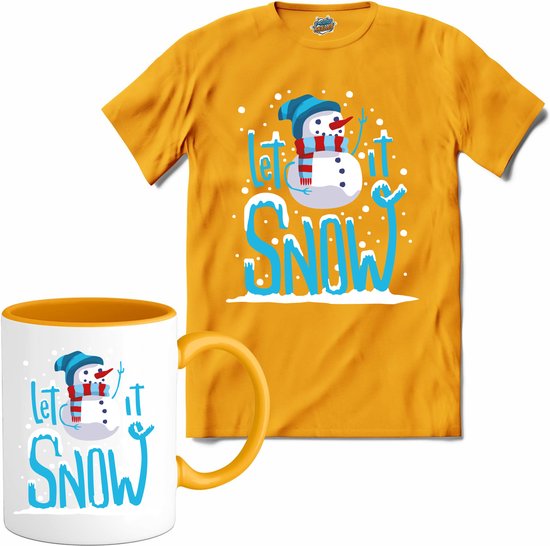 Let it snow - T-Shirt met mok - Meisjes - Geel - Maat 12 jaar