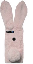 ADEL Siliconen Back Cover Softcase Hoesje Geschikt voor Huawei Y7 (2018) - Roze Konijn Pluche Stof