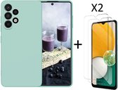 Hoesje Geschikt Voor Samsung Galaxy A13 4G Hoesje siliconen Mint Groen case Liquid TPU backcover - Met Screenprotector - 2 stuks