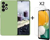 Hoesje Geschikt Voor Samsung Galaxy A13 4G Hoesje siliconen Licht Groen case Liquid TPU backcover - Met Screenprotector - 2 stuks