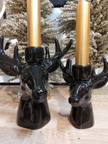 Housevitamin - kerst - rendier -keramiek -  kandelaar -zwart - set van 2 stuks