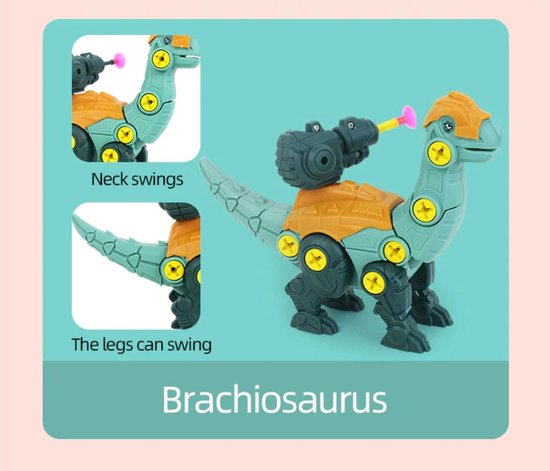 Thumbnail van een extra afbeelding van het spel Montage set van 3 Dinosaurus met pistool, pijltjes, schroeven en schroevendraaier | Leren bouwen | STEM speelgoed | Educatief Montessori