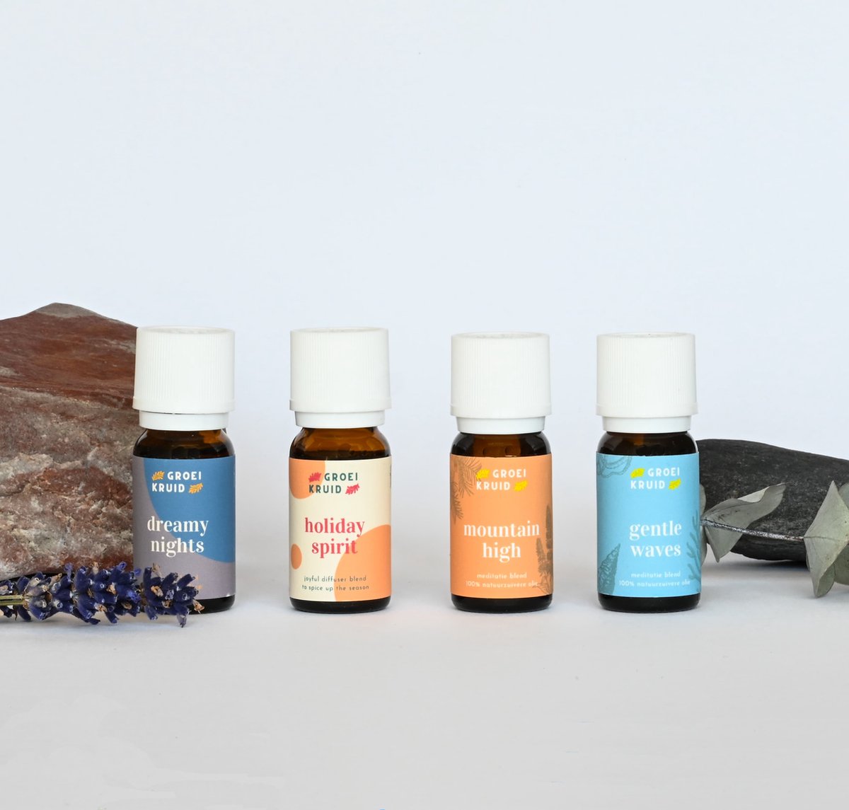 Goedkoopste Groeikruid® Discovery - essential oil set | discovery kit met 4 x 10 ml pure etherische olie | Gentle Waves, Dreamy Nights, Holiday Spirit en Mountain High | natuurlijke essentiële olie diffuser blends