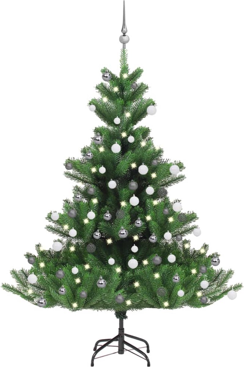 Prolenta Premium - Kunstkerstboom Nordmann met LED's en kerstballen 150 cm groen