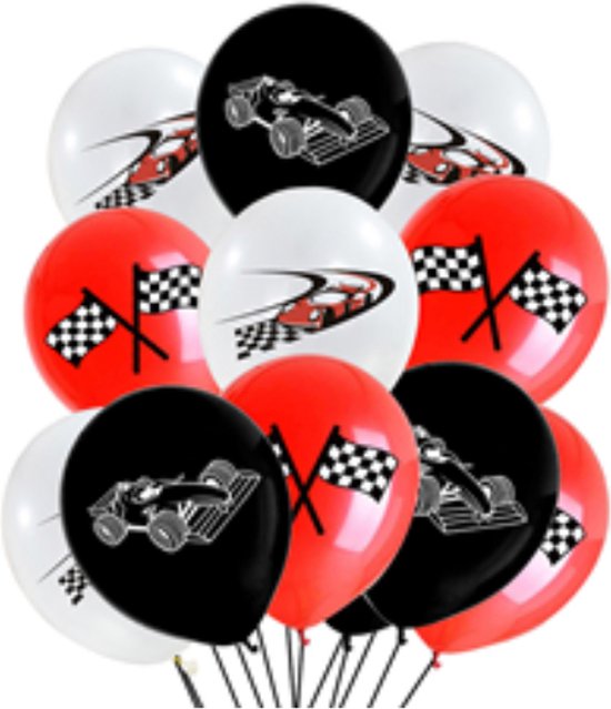 Formule 1 - racevlag - Ballonnen - Racen - Auto's - grand prix - circuit - feest - kinderfeestje - partijtje - zwart - rood - wit - set van 6