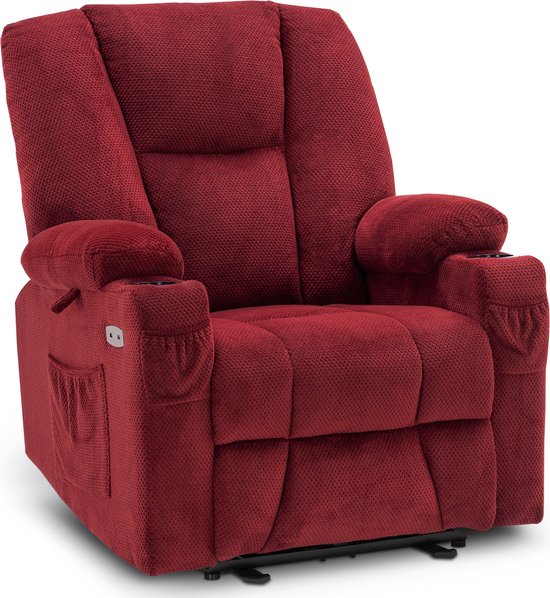 Mara Luxe Elektrische Massagestoel - Massagestoel - Relax stoel - Chill stoel - Burgundy - Tv stoel - Warmtefunctie - Lig en trilfunctie - USB poort - Pluche stof - 105 x 95 x 105 cm
