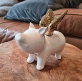 Beelden En Beeldjes | Zeug En Varkens Beeldje | wit en gouden |  engelenvleugels  | Animal figure | beeldje dieren | Ornamenten Keramiek | Decoraties Voor Thuis