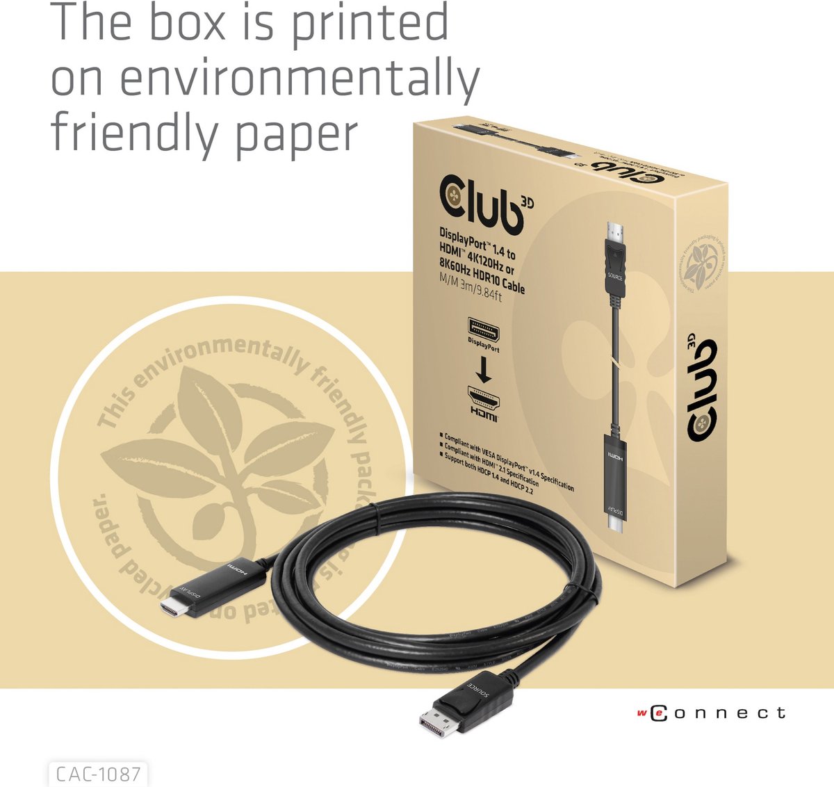 CLUB3D DisplayPort 1.4 to HDMI 4K120Hz or 8K60Hz HDR10 Cable M/M 3m/9.84ft