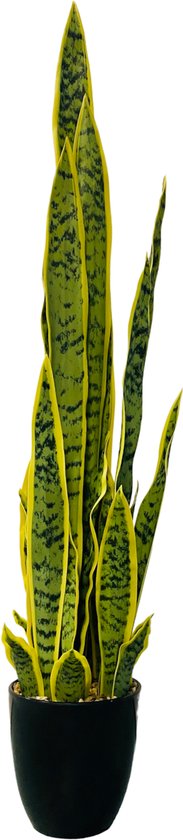 HEM Sanseviera / Vrouwentong Kunstplant - Levensechte Kunstplant voor binnen - in pot - groen / geel 92 cm - niet van echt te onderscheiden