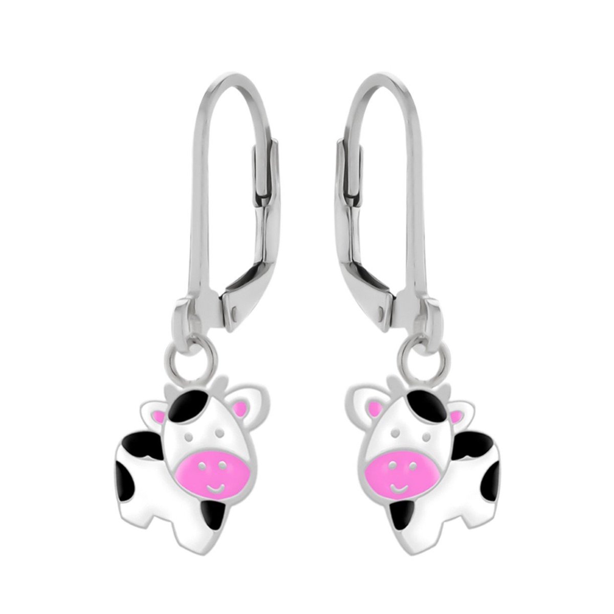 WeLoveSilver - zilveren kinder oorhangers - vrolijke koe - 925 zilver