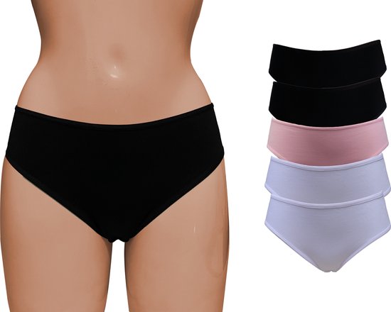 VANILLA - Dames ondergoed, Dames slip, Lingerie - 5 stuks - Egyptisch katoen - Zwart, Roze, Wit