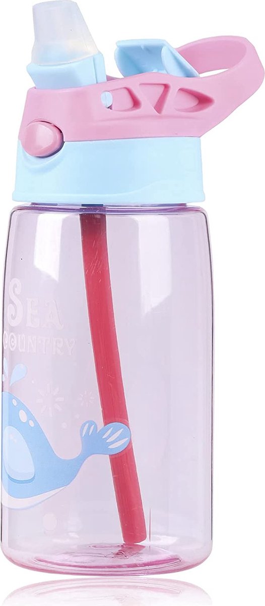 Walvis Drinkfles met Rietje - BPA-vrij - Tritan 480 ml