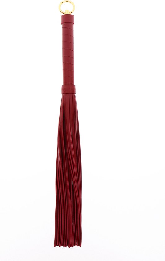 Foto: Luxe zweep 47 cm voor bdsm sm en bondage flogger gemaakt van pu leer en nikkelvrij metaal sm zweepje sex whip rood goud