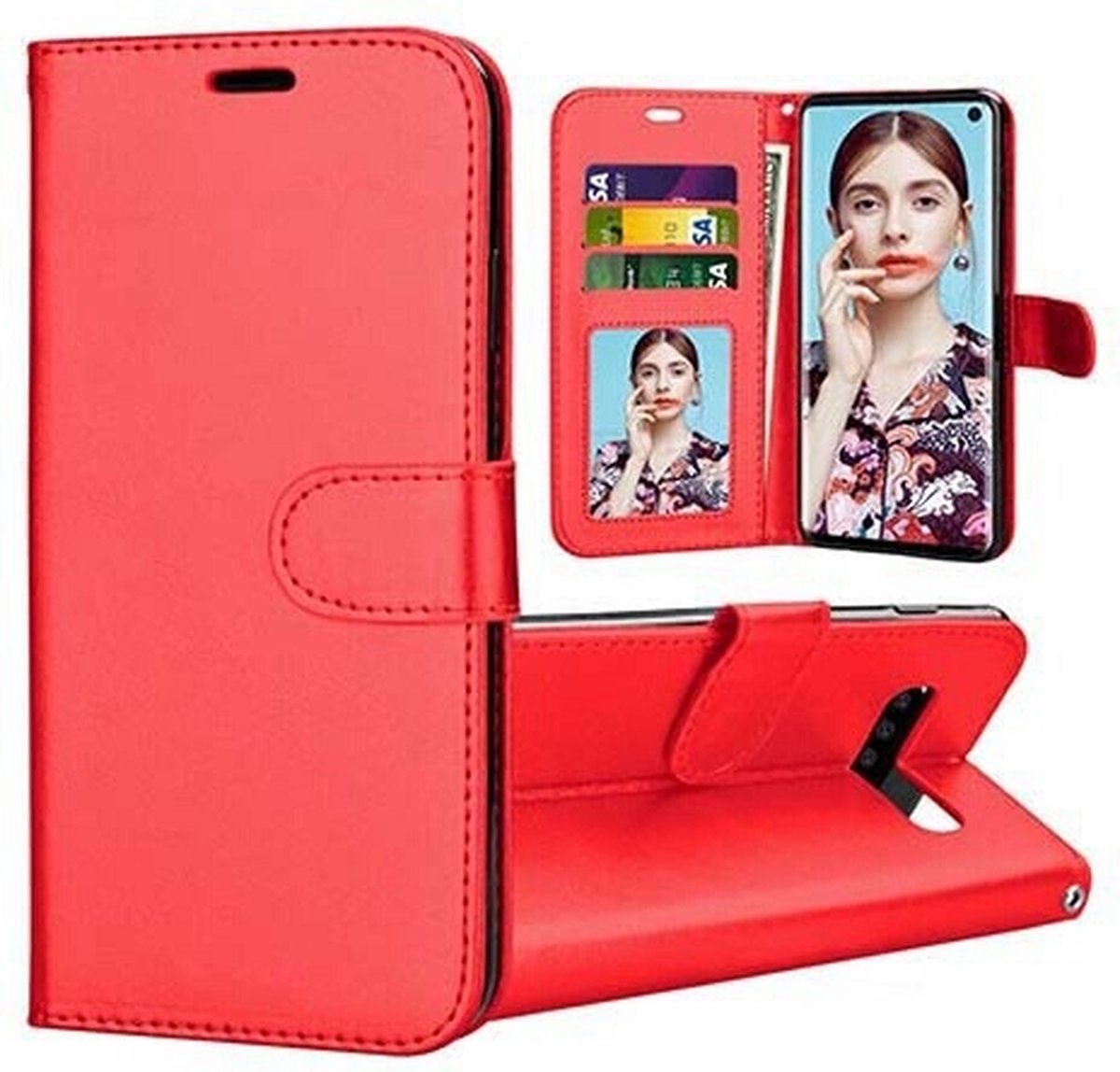 Samsung S10 PLUS Hoesje Met Pasjeshouder Bookcase Rood