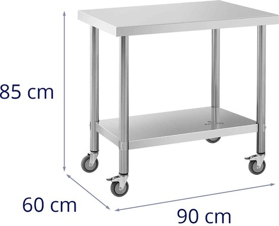 Paktafel Rvs Royal Catering RVS tafel met wielen - 60 x 90 cm - 145 kg draagvermogen ...