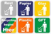 GFT, Plastic, Papier, Rest afval prullenbak sticker set 6 stuks.