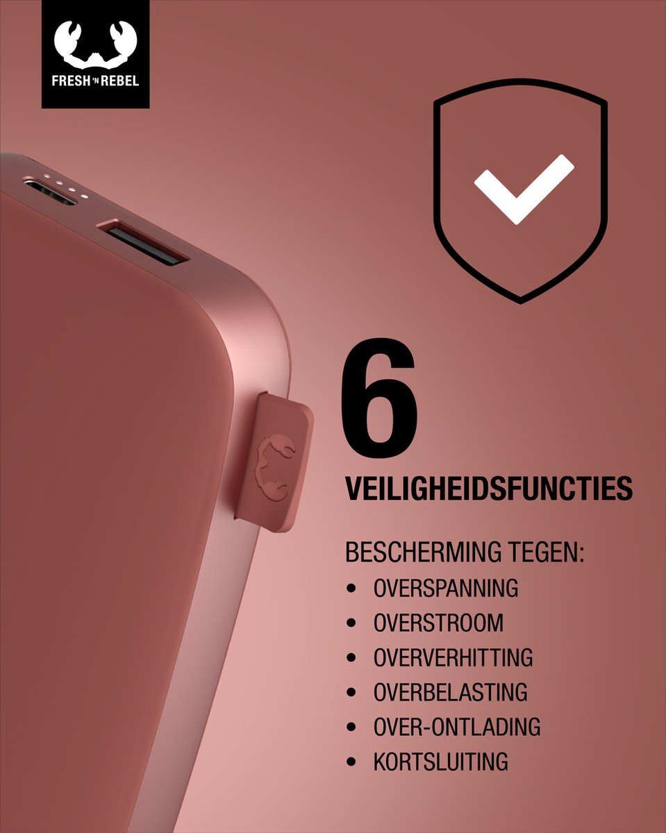 Fresh Powerbank 12000 mAh Ultra Snellader 20W - Rood - afbeelding 3