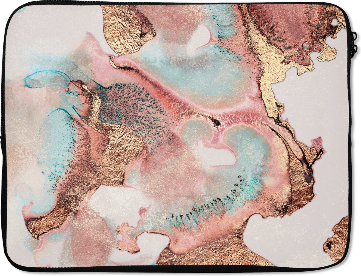 Laptophoes - Pastel - Abstract - Inkt - Chic - Goud - Laptop case - Laptop sleeve - 15 6 Inch
