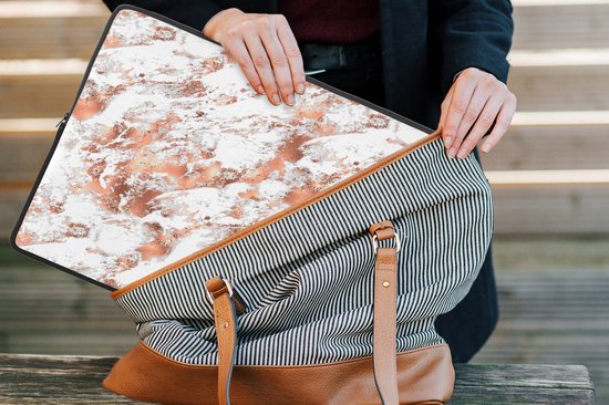 Laptophoes 15.6 inch - Marmer print - Roségoud - Lijn - Laptop sleeve