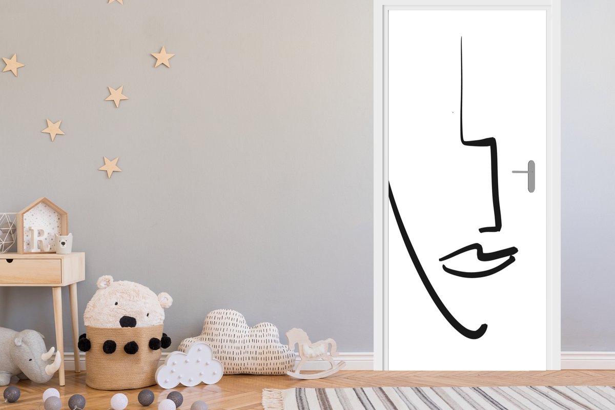Deurposter 90x205 cm - Deursticker Gezicht - Vrouw - Minimalisme - Meubelfolie zelfklevend