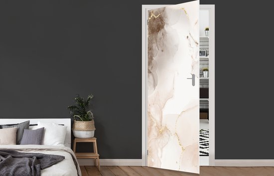 Sticker mural effet marbre - Marron - Lignes - 85 x 215 cm - Affiche de porte