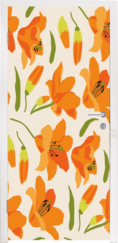 Deursticker Bloemen - Lelie - Patronen - 95x215 cm - Deurposter