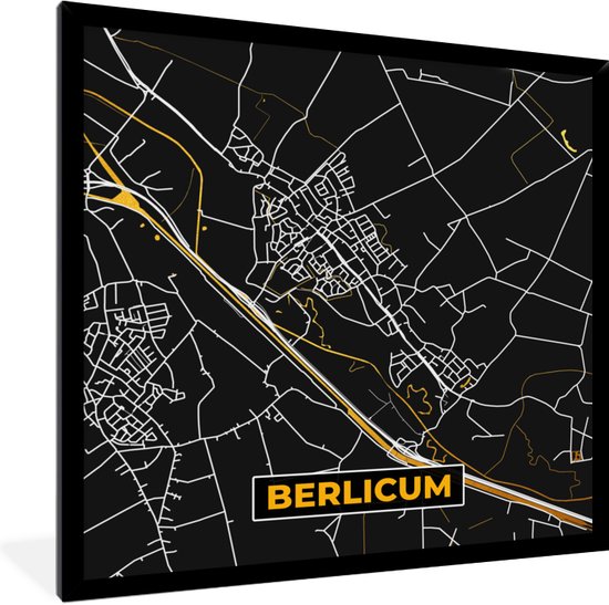 Fotolijst incl. Poster - Kaart - Goud - Berlicum - Plattegrond - Stadskaart - 40x40 cm - Posterlijst