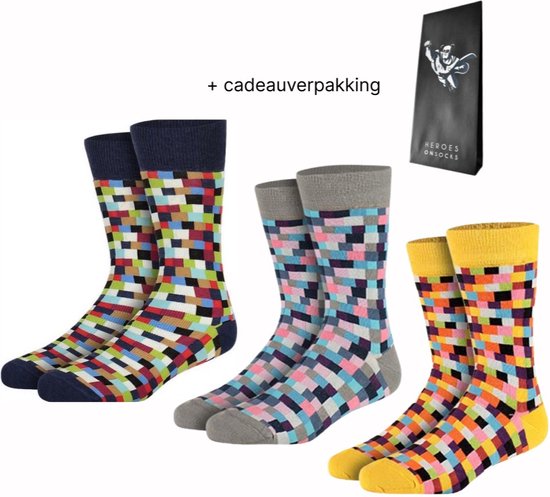 Heroes on Socks Vrolijke Kleurrijke Sokken Blocks 2, 4 en 5- 3 Paar Maat 36-40 - Fun Sokken Damessokken - Duurzaam