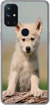 Geschikt voor OnePlus Nord N10 5G hoesje - Wolf - Kind - Hout - Siliconen Telefoonhoesje