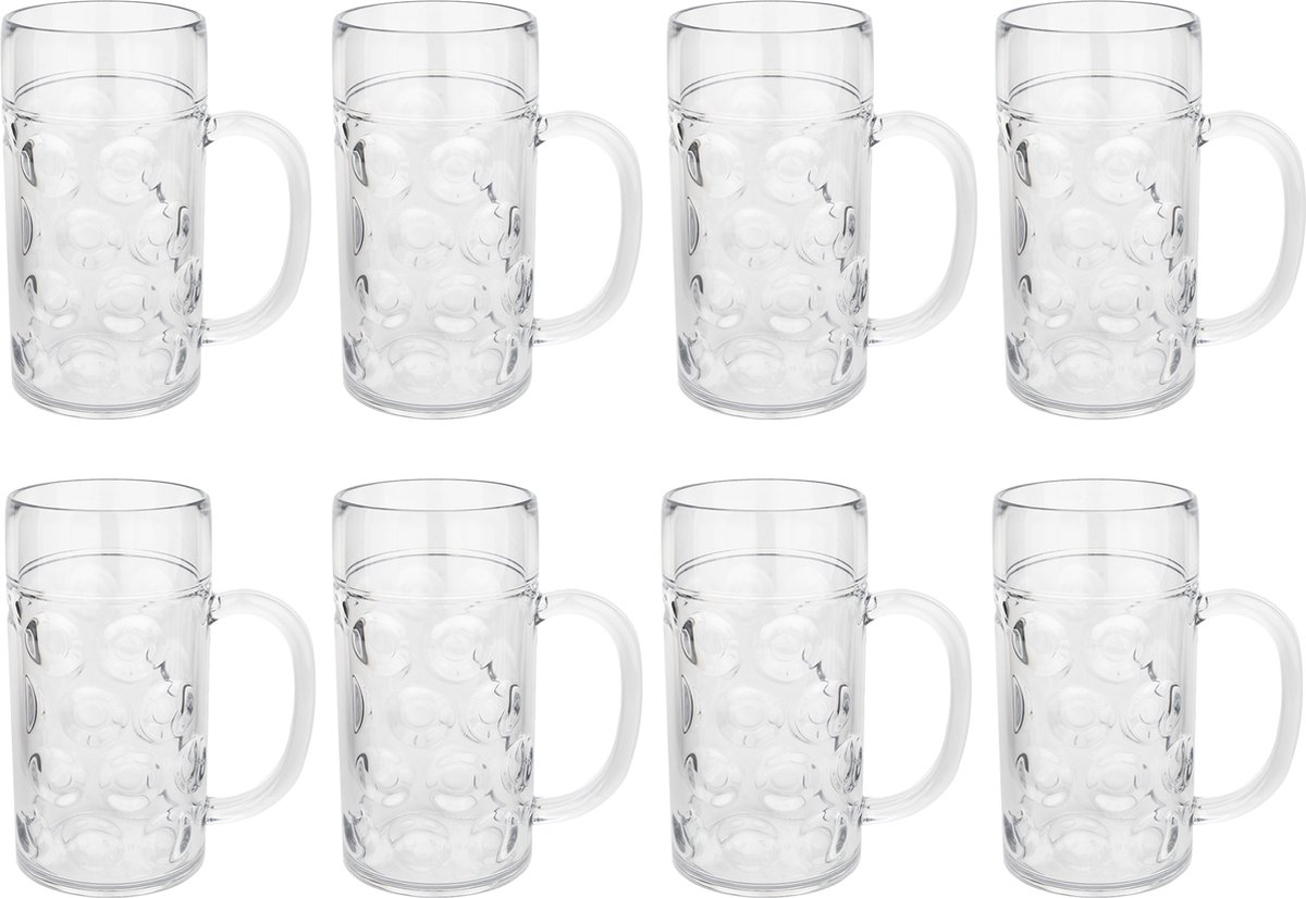 MyDrinkglass Plastic Bierpul | Bierpul Plastic | 8 Stuks | Oktoberfest | Plastic Glazen | Zero Waste | Herbruikbaar | Onbreekbare Bierpullen | 500 ml |