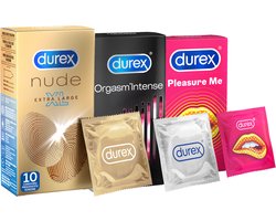 Durex - 30 stuks Condooms - Pleasure Me 1x10 stuks - Orgasm Intense 1x10 stuks - Nude No Latex 1x10 stuks - Voordeelverpakking